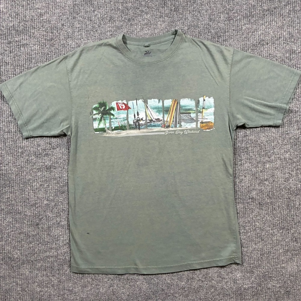 Newport Blue Mens Graphic T-Shirt Size XL Green Beach Surf Fishing Weekend Print